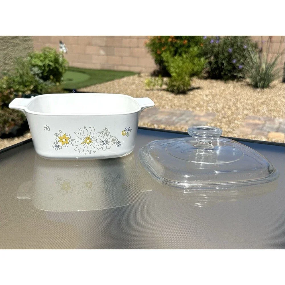 Corning Ware Floral Bouquet A 1 1/2 B 1.5 Q Casserole Dish Glass Lid Vintage 70s